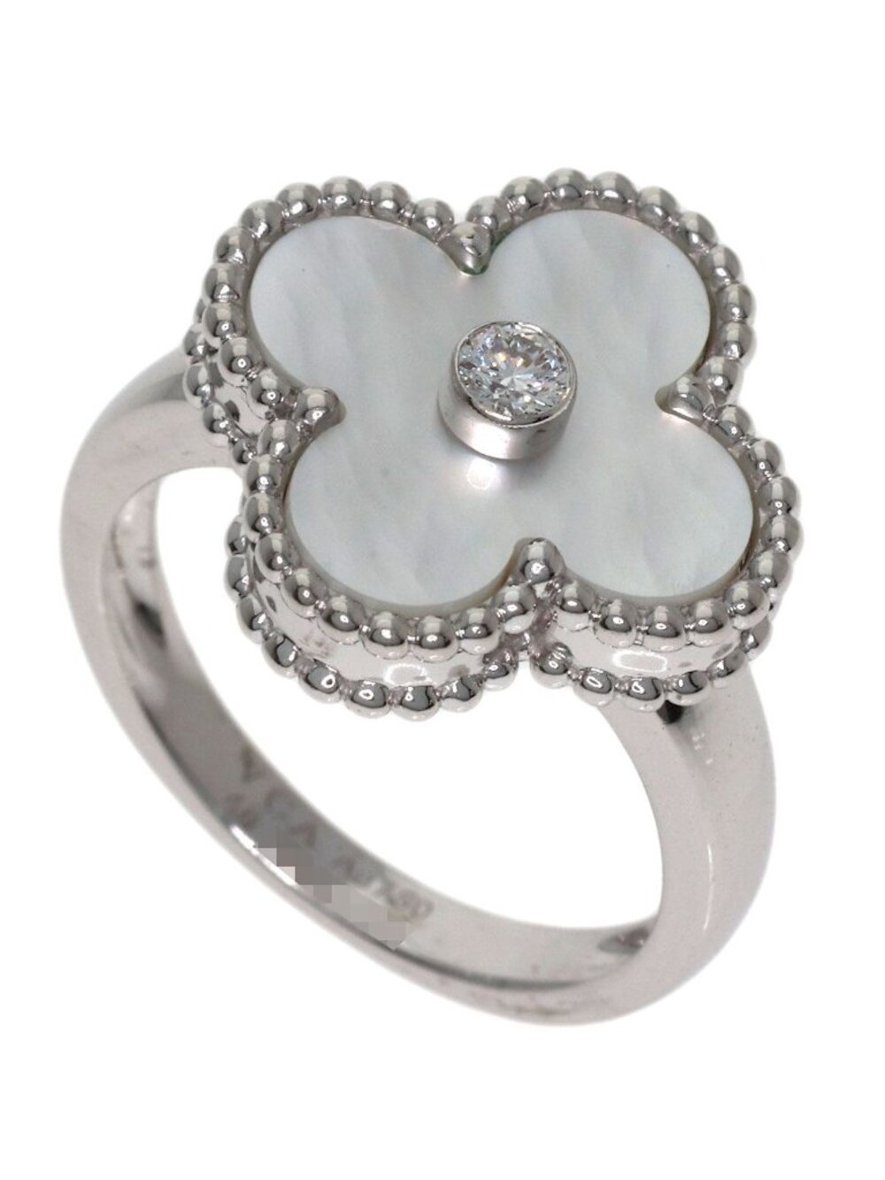 Van Cleef & Arpels Vintage Alhambra Shell Diamond 48 Ring 18k White Gold